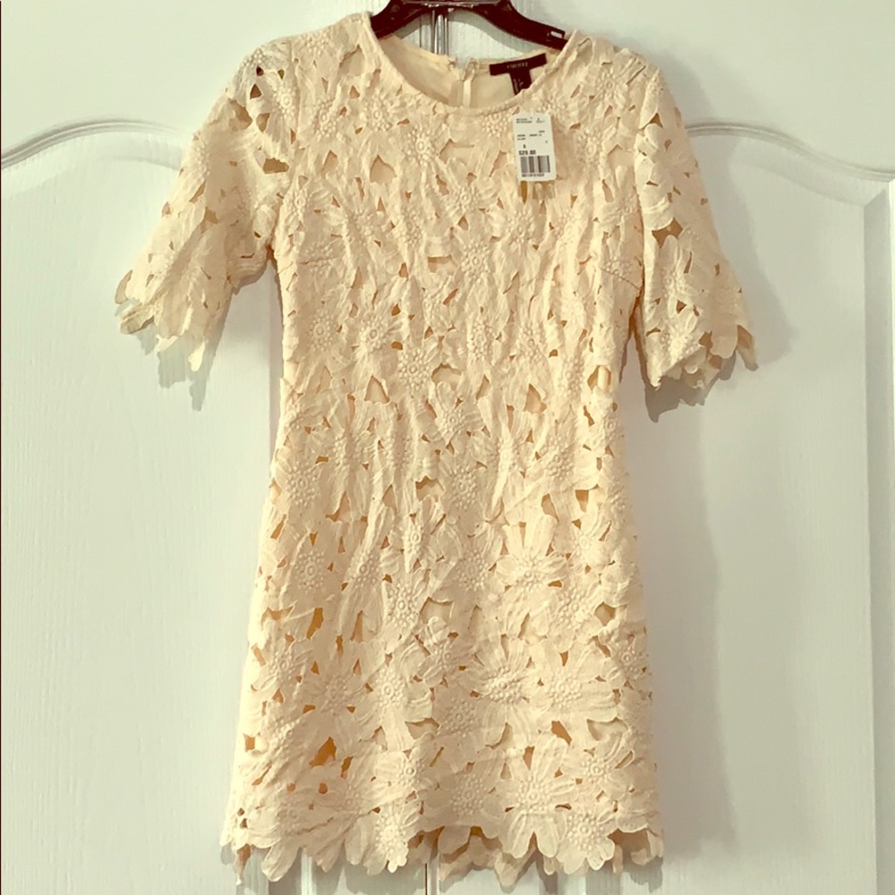 Blush colored lace shift dress